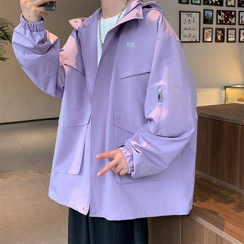 户外冲锋衣男秋季新款宽松连帽夹克刺绣外套潮A266-JK8019-P30特,男装夹克,电商A266