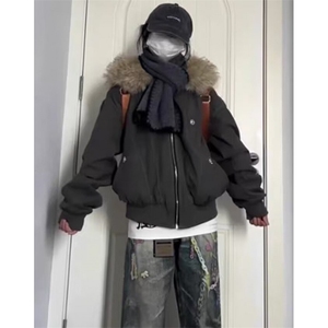 复古做旧座山雕加厚棉服男女宽松解构磨毛毛领外套 MHT266图片