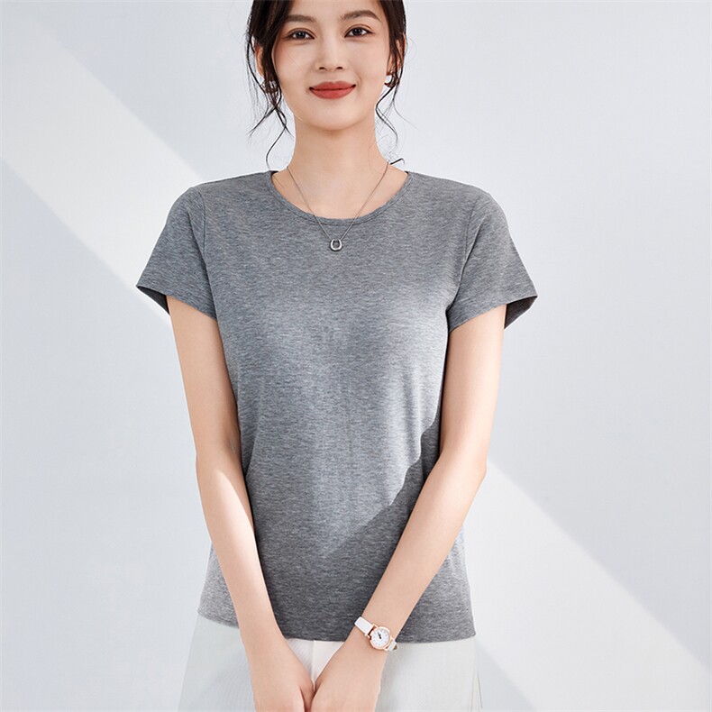 简约大方纯色修身显瘦短袖打底,女装T恤,硕诚羊绒