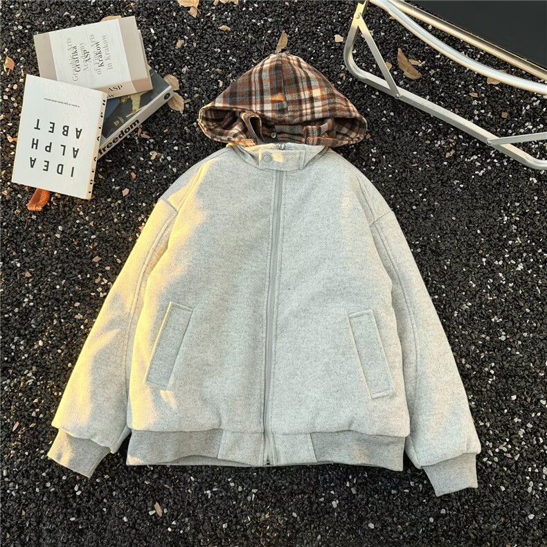 2025棉衣毛呢夹棉棉衣可拆卸帽棒球服外套男女百搭休闲拉链卫衣,男装棉衣,星座601-1