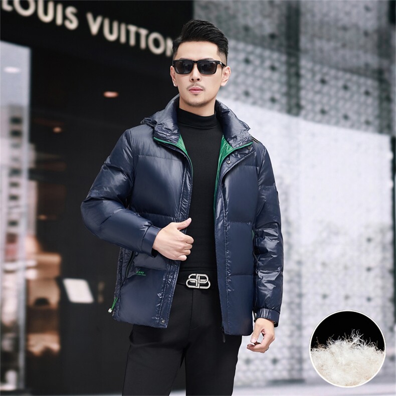 新款防水90绒黑金羽绒服外套男士秋冬季时尚休闲拆卸帽羽绒服大衣,男装羽绒服,钱塘723