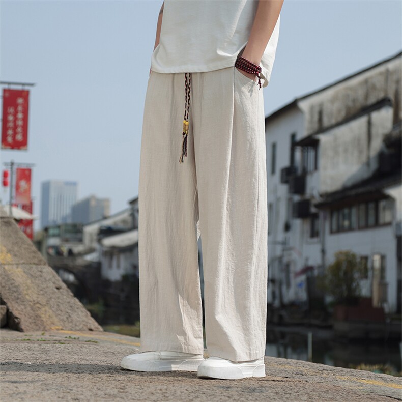 春夏宽松大码棉麻哈伦裤风时尚帅气阔腿休闲裤男，男装休闲裤，电商A008