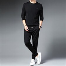 2023年男士圆领印花时尚休闲运动套装秋季中青年长袖长裤两件套潮，男装休闲套装，电商B212（原钱塘6029）