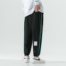 春季日系潮阔腿长裤潮牌无影抽绳束脚裤侧面包边宽松运动休闲卫裤，男装休闲裤，电商A011（原4039）