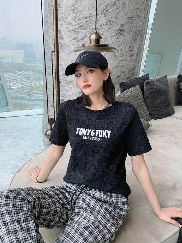 现货:提花撞色logo小衫，女装，可可西米