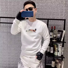 潮流上衣服秋季男士长袖印花宽松T恤圆领潮牌加绒卫衣男装打底衫，男装T恤，星座506A