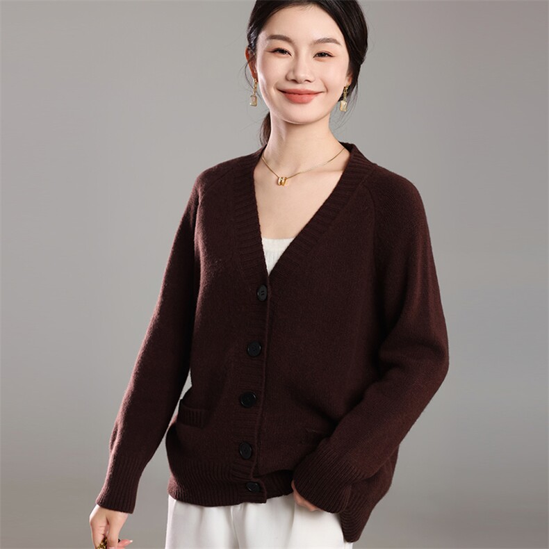 羊毛针织衫2024年秋冬季新款女时尚百搭显瘦开衫,女装羊毛衫,挚尚羊绒