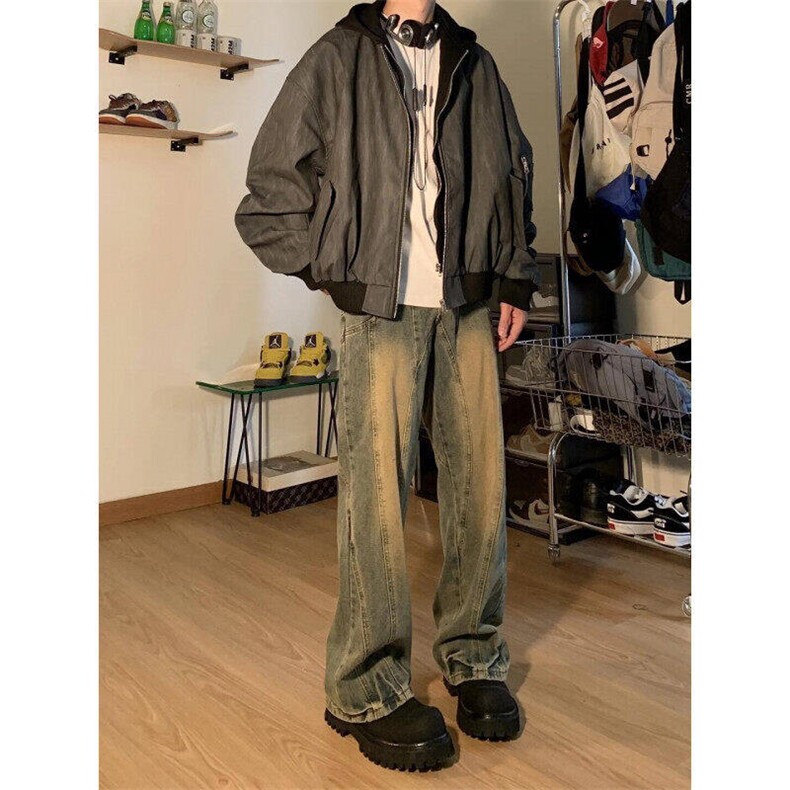 美式复古假两件连帽PU皮衣男潮流宽松百搭棒球服外套LJ85399-P85,男装皮衣,星座1008