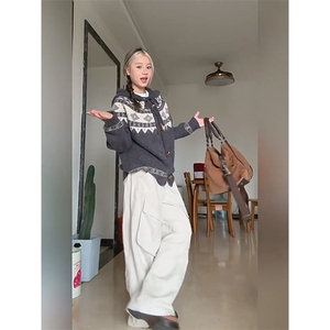 重磅秋冬北极绒开衫毛衣美式复古休闲慵懒风牛角扣针织衫连帽外套,短款羊羔毛外套搭配什么衣服图片