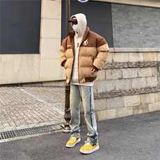 高街排扣黄泥牛仔裤侧拉链男美式潮牌宽松直筒水洗开叉长裤，男装牛仔裤，星座506A
