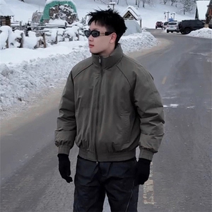 现货美式高街休闲夹克冬季三防立领纯色户外工装加厚棉服外套图片
