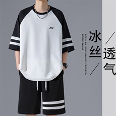 2024夏季新款无影墙大码冰丝速干短袖套装M-5XHQ24602-P70，男装休闲套装，电商A022