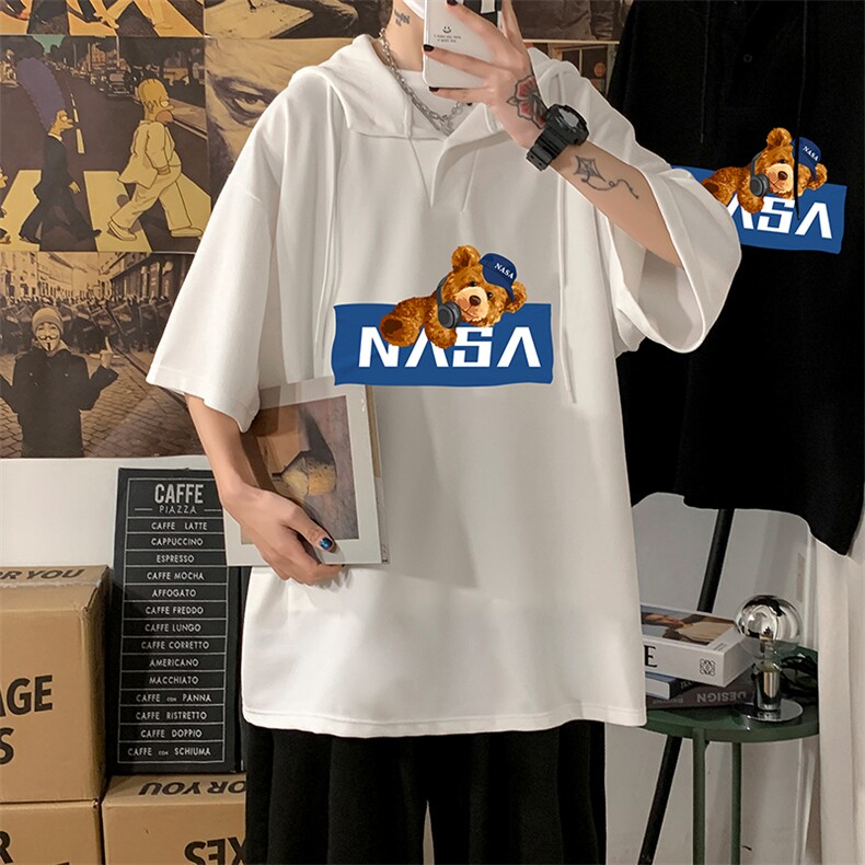 LD54247-P45NASA连帽短袖t恤男大码胖子带帽五分袖中袖海报风,男装T恤,电商A040