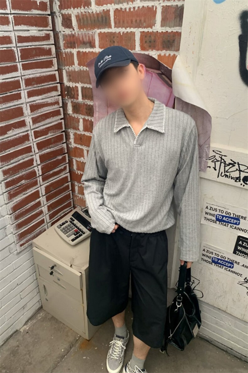 网图慎用手缝线麦穗纹老钱风打底长袖T恤男宽松T24524-特P40控78,男装T恤,电商A001