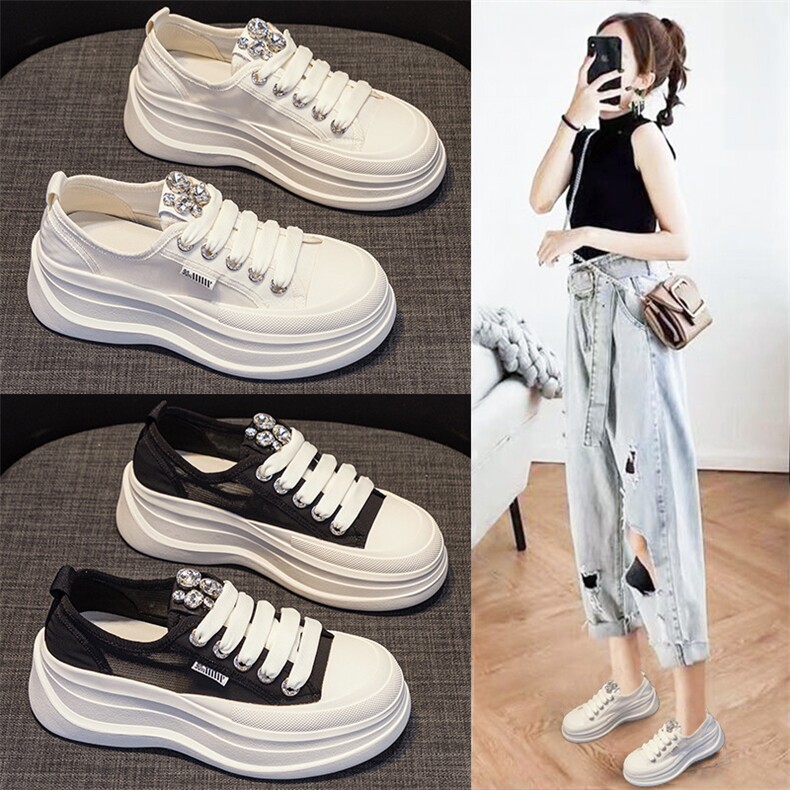 网纱小白鞋女2023夏季薄款运动ins潮水钻新款百搭网面透气休闲鞋，女鞋帆布鞋，电商A223