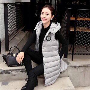 时尚百搭长款羽绒马甲女冬季新款韩版修身显瘦无袖外套保暖背心,女装马甲,蓝诺裳