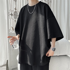 特批29无差价2024夏季棋盘格纹理重磅休闲短袖男高级感打底衫T105，男装T恤，电商A001-1