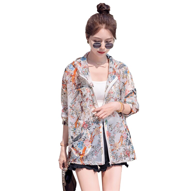 欧洲站2025夏季新款防晒衣女短款时尚印花韩版宽松小个子短外套潮,女装短外套,素月