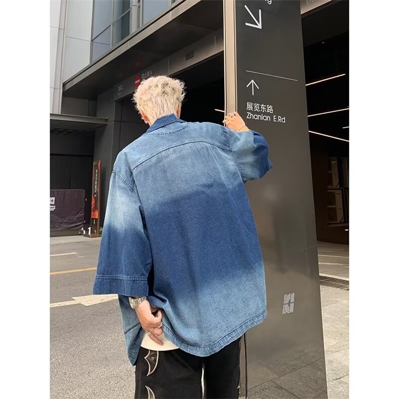 男士短袖夏季2024新款牛仔衬衫GW063P65,男装衬衫,星座1116-2