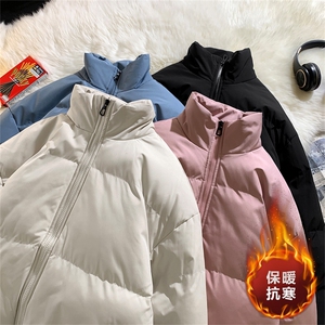 得物二开跑量棉衣休闲加厚棉服男女同款情侣纯色面包服218-35