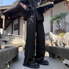 2024夏季新款新中式刺绣宽松西裤休闲裤B315-K24067-特p40控78，男装休闲裤，电商B315