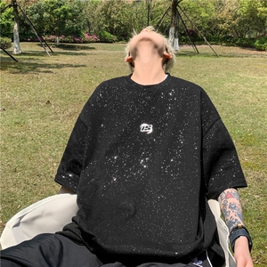 DSA028-DS2402 100聚酯 P30新款鹿皮绒满天星压标T恤宽松打底半袖图片