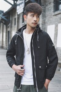 2021外景秋季新日系纯色大码连帽外套工装夹克男J959-P85图片