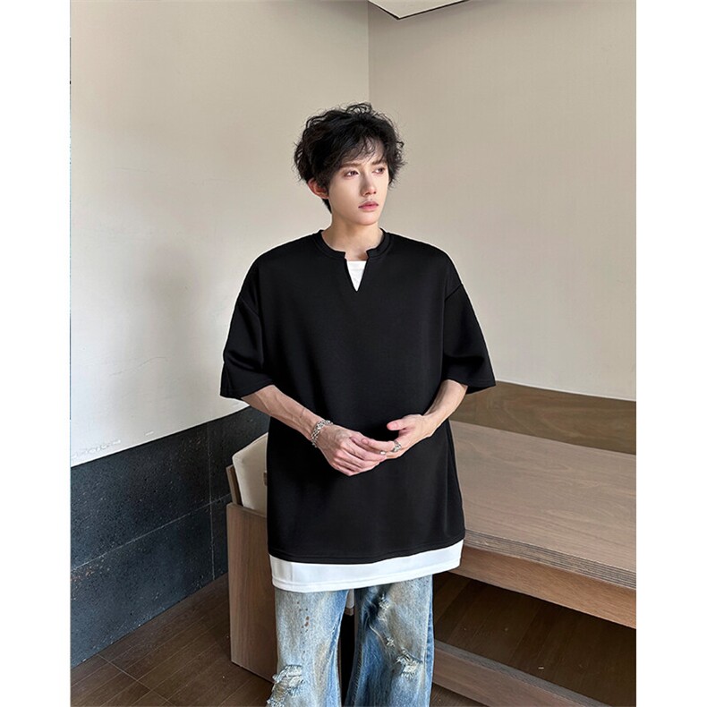 8XL-M特大码短袖男假两件五分袖高品质空气层宽松上衣DX321P35,男装T恤,电商D206-1