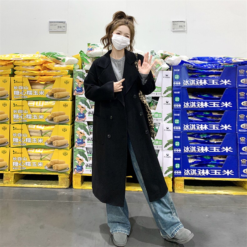 现货赫本风黑色气质双面羊毛大衣2C212-G20-P225-K328,女装毛呢外套,2C212