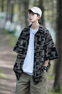 1港风冰丝短袖衬衣大码M-5XL情侣潮短袖衬衫男DCS8711P35控49图片