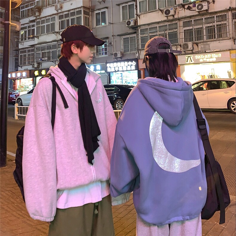 @秋冬新款港风反光印花休闲卫衣开衫外套C37/P60限价78,男装卫衣,电商B350