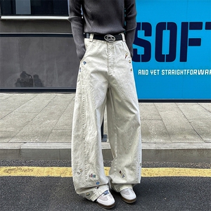 8X-M 卡通绣花休闲裤男2025新款情侣宽松阔腿弯刀裤子K9173P78图片