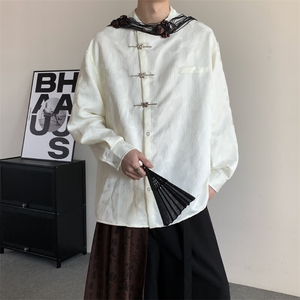 春装2025小众新中式刺绣提花衬衫设计感立领立领复古衬衣长袖图片
