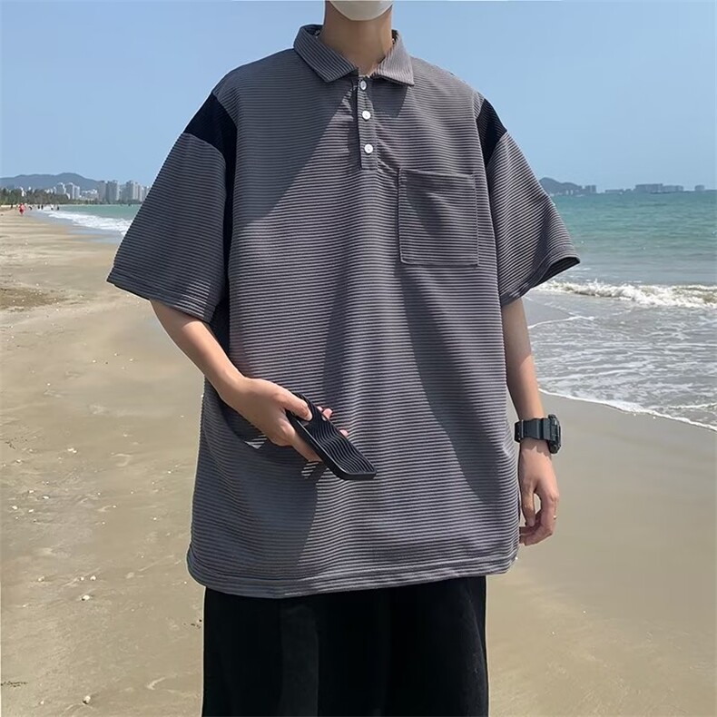 时尚都市潮流五分袖百搭男日系2023日常新款T322P35,男装Polo衫,星座1116-2