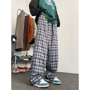 07美式街头复古格子裤男女同款宽松阔腿直筒裤XZ211-1-K2354-P60图片
