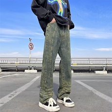 美式高街vibe宽松直筒垂感牛仔裤男潮牌复古小众设计休闲裤子，男装牛仔裤，星座410-7