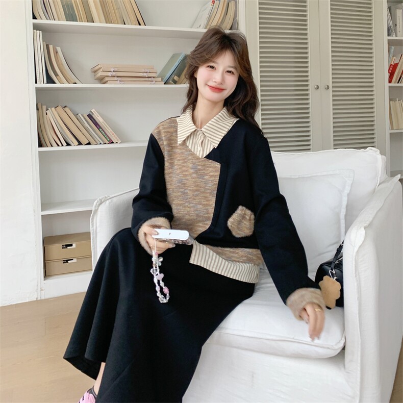 26春新款现-慵懒风假两件减龄拼接两件套2617-P175K288,女装套装/套裙,2B190