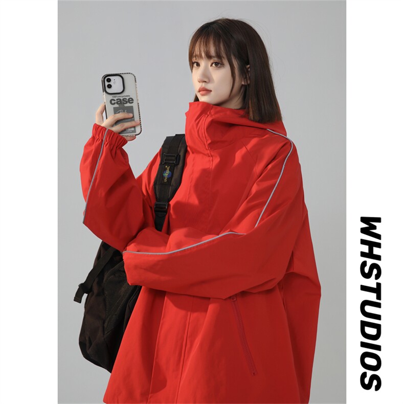 JK9009/P65春装新款现货中性风防水冲锋衣夹克男反光条大码外套男，男装夹克，电商A141