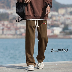 wassup happy灰色直筒裤子男款春秋夏季日系宽松潮流运动休闲长裤图片