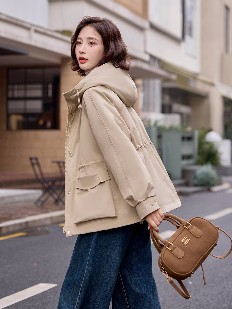 卡其色派克棉服女冬季2024新款棉衣中长款百搭宽松工装加绒加厚,女装棉衣/棉服,梦懿尔