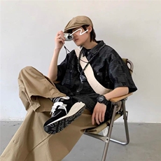 现货日系vintage牛仔衬衫男女夏季潮牌ins短袖外套WLC1111-P50，男装T恤，星座1008