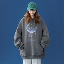 ！2024春季新品慵懒简约甜美印花宽松连帽卫衣W288P35控48，男装卫衣，A247A