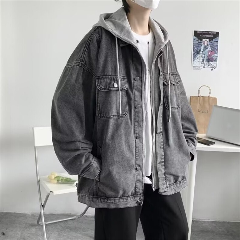 痞帅牛仔夹克男韩版ins连帽宽松百搭外套潮流假两件上衣J144-P70,男装夹克,星座1008