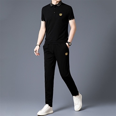 HP5090夏季新款男士休闲套装刺绣男装百搭二件套翻领，男装休闲套装，电商B360