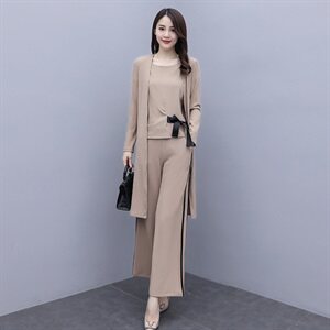 优雅女士春秋季纯色时尚百搭潮流三件套 显瘦修身气质套装图片