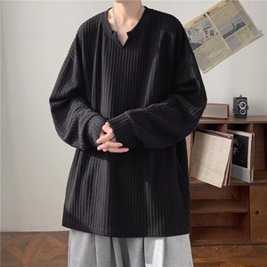 美式高街V领卫衣男春夏季纯色休闲百搭肌理感重磅加绒白色长袖T恤图片