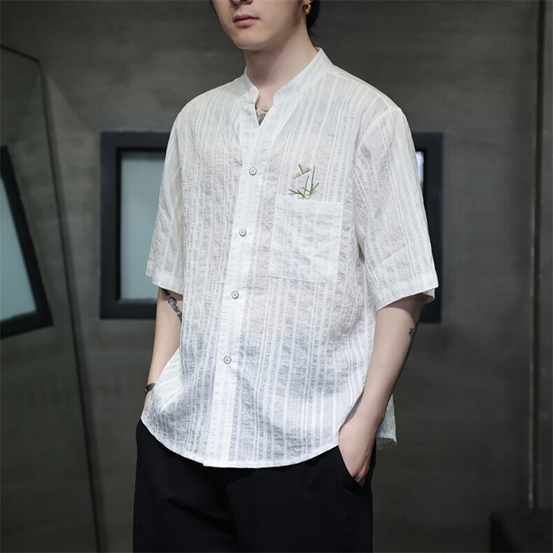 新中式风潮T恤短袖衬衫刺绣汉服时尚天丝透气T2420-P65,男装T恤,电商A227