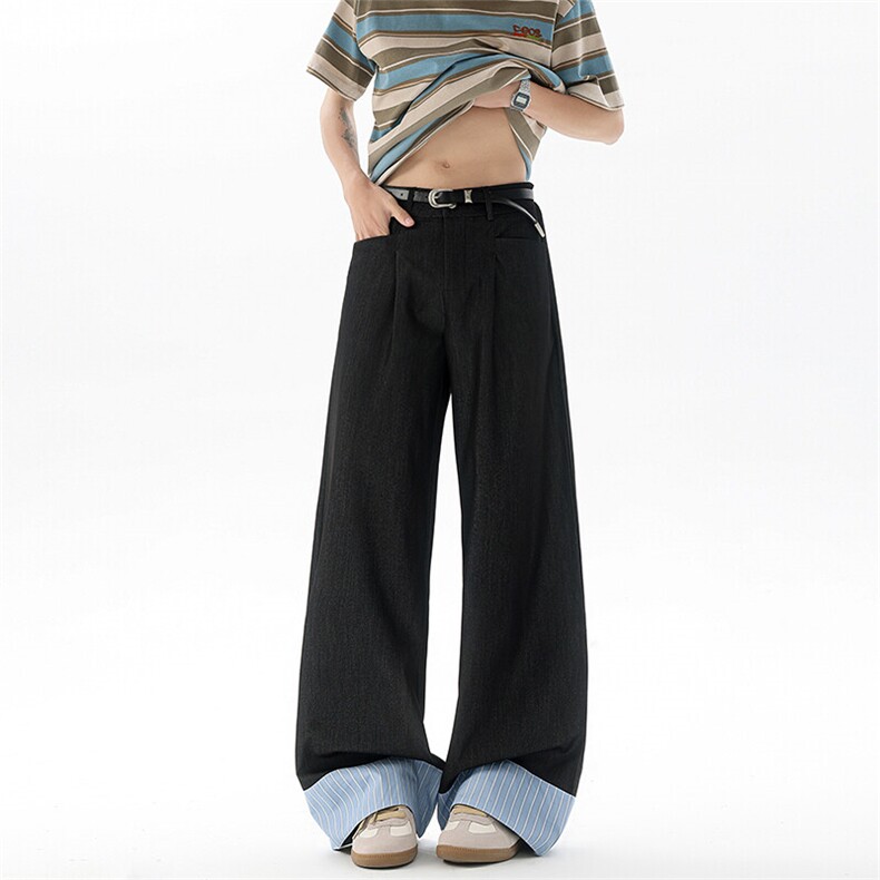 8XL-M冰丝牛仔阔腿西装裤男高腰垂感宽松设计感直筒拖地裤K9148，男装西服套装，电商D206-1