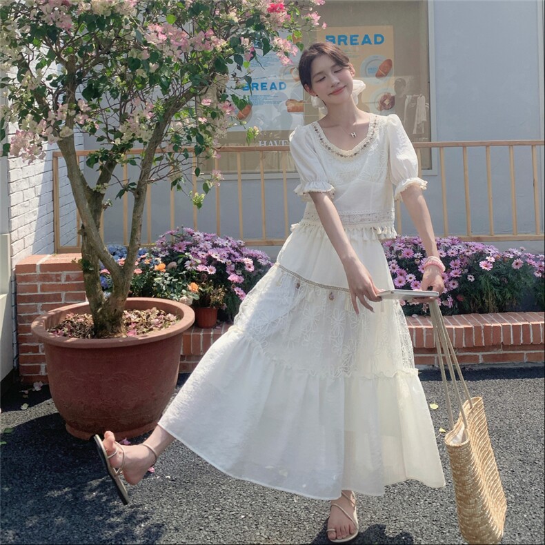 现货2D078-T2020-P155K238重工刺绣蕾丝上衣+半裙真两件套,女装套装/套裙,2D078
