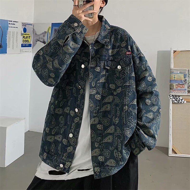 秋季牛仔夹克男日系潮流青年宽松休闲腰果花牛仔衣外套JK841-P70,男装夹克,星座1008